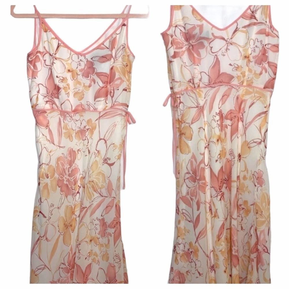 Vintage Ann Taylor Pink Floral 100% Silk 90s Dress